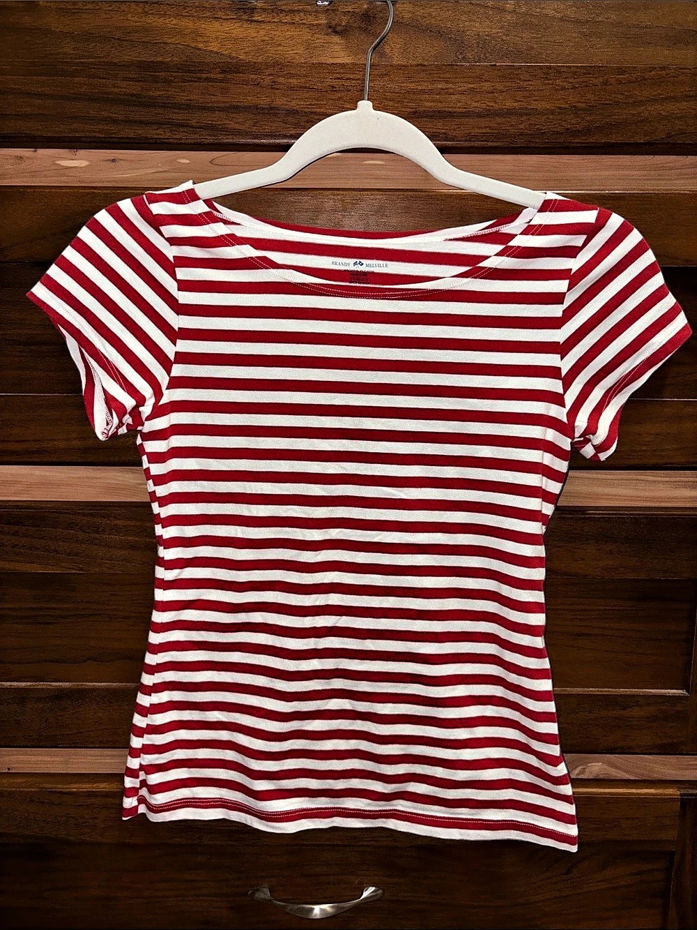 Brandy Melville NWOT Red & White Striped Short Sleeve Top
